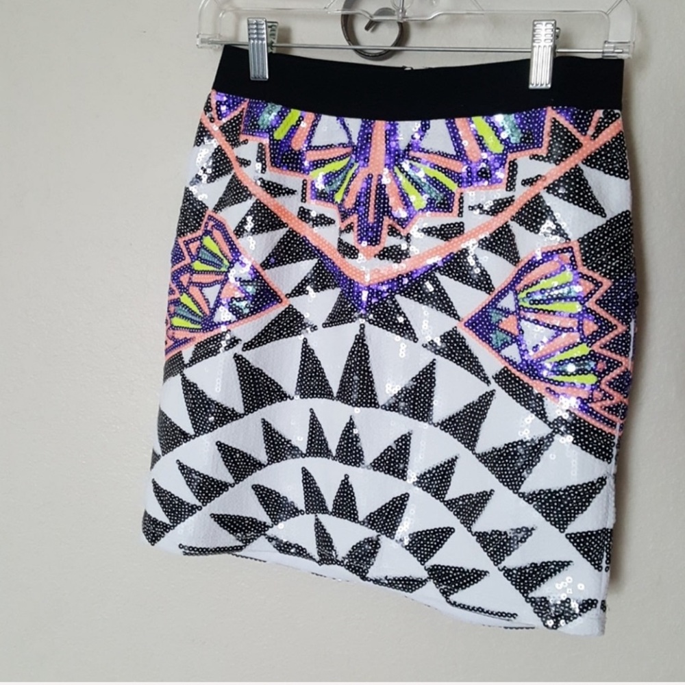 ONLY THIS WEEK" bebe sequin tribal mini skirt